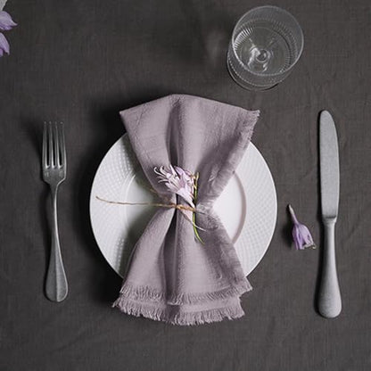Handmade Cloth Napkins 100% Cotton with Fringe，Delicate Napkins for Dinners, Parties, Weddings and More，18 x 18 Inch Set of 4 - Lavender - color: Lavender