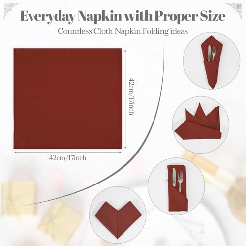 PLOYMONO Burnt Orange Cloth Napkins - 8 Pack 17" x 17" Polyester Napkins | Heavy Duty 180 GSM Cloth Napkins with Hemmed Edges - Great for Restaurants, Weddings, Parties, Banquets Dinner - color: Burnt Orange