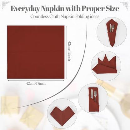 PLOYMONO Burnt Orange Cloth Napkins - 8 Pack 17" x 17" Polyester Napkins | Heavy Duty 180 GSM Cloth Napkins with Hemmed Edges - Great for Restaurants, Weddings, Parties, Banquets Dinner - color: Burnt Orange