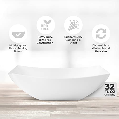 4 Pack Disposable White Plastic Party Bowls, Square Serving Bowls 32oz | Square Design. Disposable Party Tableware. Salad, Fruit & Candy Use. Candy Buffet Containers. White Plastic. - color: White, size: 32 OUNCE