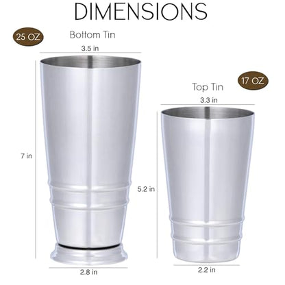 Premium 4-Piece Boston Cocktail Shaker Set w/Hawthorne Strainer & Japanese Jigger, Stainless Steel 304- Weighted Cocktail Set - Boston Shaker Set - Bartender Shaker - Shaker for Cocktails