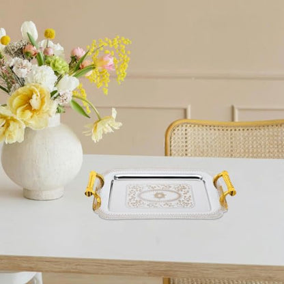 ABOOFAN European Style Tray with Double Handles Retro Fruit Tray for Serving Food 13.77 X 9.64 X 0.59 in Vintage Serving for Home Kitchen Dining Ktv
