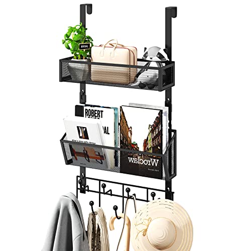 HapiRm Over The Door Hooks with 9 Hooks and 2 Baskets, Rustproof & Waterproof 304 Stainless Steel Door Hanger, Storage Organizer for Bathroom, Kitchen, Bedroom-Black (for 1.57in Doors) - color: Black-2 Baskets-for 1.57in Doors