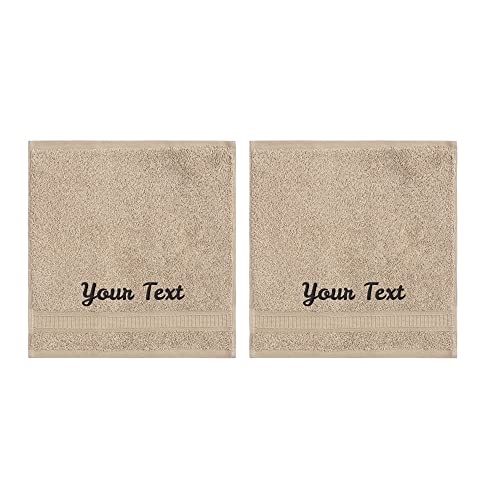 LA' HAM MAM FINE LIVING Personalized Towels Set with Embroidered Text - 2 Pack Highly Absorbent & Super Soft Turkish Cotton Bath Washcloths for Spa, Gym, Pool and Hotels - Monogrammed Towels - Beige - color: Beige, size: 2 Pack Washcloths