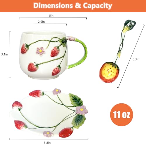 Noviko Strawberry Tea Cup with Saucer Ceramic Strawberry Coffee Mug (1, A)