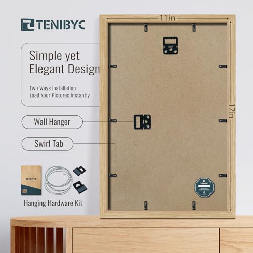 11x17 Picture Frame 3 Pack, Natural Oak Wood Poster Frame, HD Tempered Glass, Wall Hanging - color: Oak, size: 11 X 17, style: 3 Pack