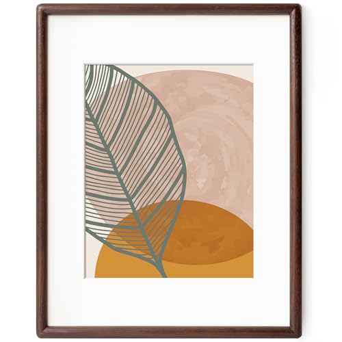 11 x 14 Walnut Frame - Rounded Corner 11x14 Picture Frame Matted to 8x10 - Natural Walnut Wood 14x11 Photo Frame with Tempered Glass for Wall Mount Display - color: Walnut, size: 11x14 - 1P