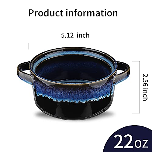 KOOV Porcelain Soup Bowls With Handles Microwave Safe, Soup Bowls Large, 24 Ounce for Soup, Cereal, Stew, French Onion Soup Bowl, Reactive Glaze Set of 4 (Nebula Blue)