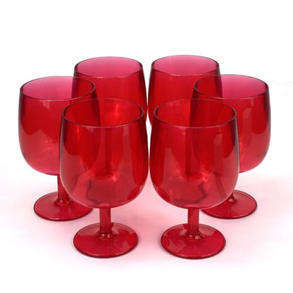 Yalin Set of 6 Unbreakable 12 oz Acrylic Plastic Wine and Water Tumbler Stackable Goblets. (Red, 12 oz) - color: Red, size: 12 oz