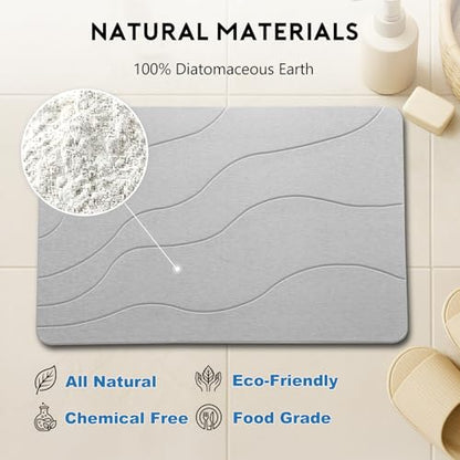 Stone Bath Mat, Quick-Dry Diatomaceous Earth Shower Mat, Absorbent Bathroom Mat for Shower/Tub Exit, New Apartment Essential & Housewarming Gift, 23.5" x 15.5" Light Gray Wave - color: Light Gray-wave