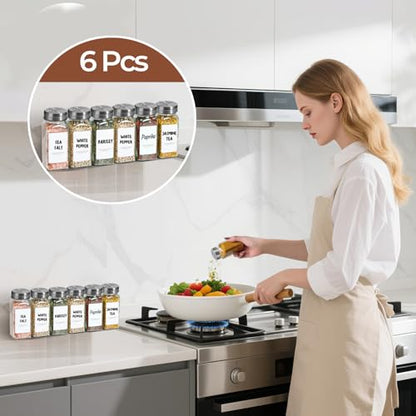 ComSaf Glass Spice Jars with Shaker Lids 4 oz 6 Pack Square | Labels, Seasoning Herbs Powders, Salt Pepper Chili, Spice Rack Organization, Kitchen Cabinet Storage, Funnel Included - color: 4oz*6 Shaker Lids