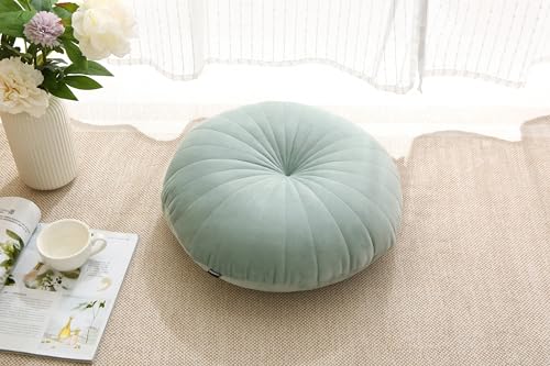 Floor Pillow Meditation Cushion Round Large Floor Pillows Seating for Adults, Velvet Thick Floor Cushions for Yoga Living Room Balcony Outdoor Tatami 18inches（Green） - color: Green