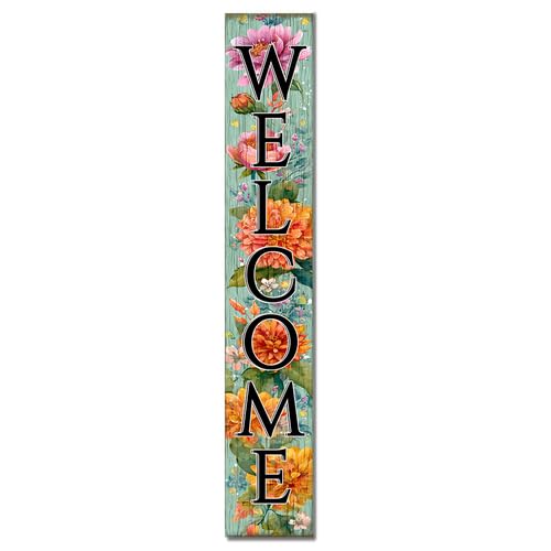 Spring Welcome Porch Sign Floral Butterfly Summer Front Door Welcome Sign Farmhouse Porch Vertical Wooden Plaque Entryway Home Outdoor Seasonal Decoration 8x48inch - color: U- 7, size: 8x48inch