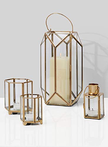 Serene Spaces Living Gold Hexagon Glass Tea Light Holder, Small Size, Measures 4 inches Tall - color: 4" Hexagon