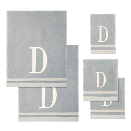 Avanti Linens - Towel Set, Soft & Absorbent Cotton, Embroidered Bathroom Decor, Set of 5 (Monogram Collection, Initial D) - style: D