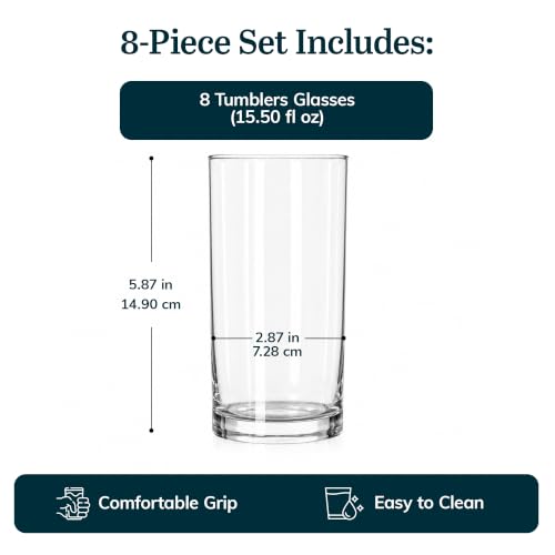Heavy Base Drinking Glasses Set of 8, Weighted Clear Water Cups | 15.5 oz Capacity for Water, Juice, Soda, Cocktails, and More with Weighted Base and Dishwasher-Safe Cleanup - color: Heavy Base