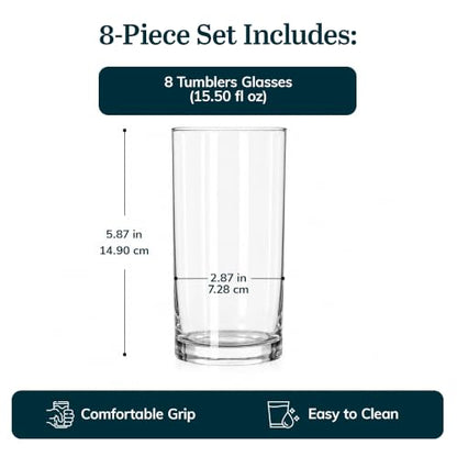 Heavy Base Drinking Glasses Set of 8, Weighted Clear Water Cups | 15.5 oz Capacity for Water, Juice, Soda, Cocktails, and More with Weighted Base and Dishwasher-Safe Cleanup - color: Heavy Base