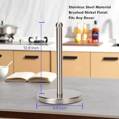 Paper Towel Holder Stand with Sturdy Base Fits Standard and Jumbo Sized Paper Towel, Paper Towel Holder Countertop (Brushed Nickel) - color: Brushed Nickel