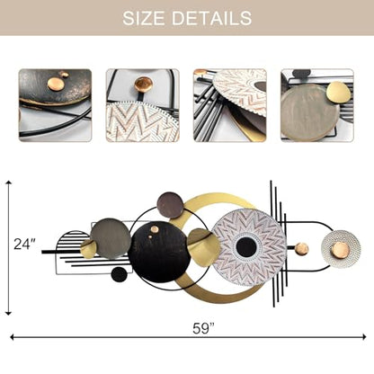 Large Modern Metal Wall Art for Living Room,Geometric Decor 59x24 in | 3D Textured Metal Sculptures Easy to Install Horizontal or Vertical Wall Decor for Bedroom Office Dining Room Entryway - style: wall sculpture 1