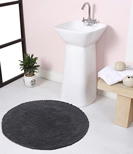 Home Weavers Double Ruffle Collection 100% Cotton Bathroom Rugs Set, Washable Rug, Soft Cotton Extra Soft and Absorbent Bath Rug, Kitchen Mat, Bath Mat Set, Bath Floor Mat Non Slip, 28" Round, Gray - color: Grey, size: 1'6" (Round)