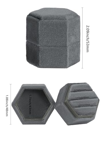 MFXIP Velvet 3 Slots Jewelry Ring Box Engagement Wedding Box Keepsake Box Bridal Photo Ring Triple Slots Hexagon - color: Gray