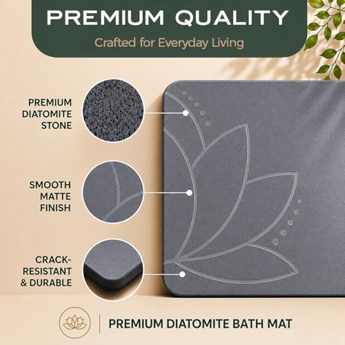 Stone Bath Mat - Diatomaceous Earth, Quick Dry - East Lotus | Non-Slip, Stone Bath Mats for Bathroom, Bath Stone, Diatomite, 23.6"x15.4", Luxury Bath Mat - color: East Lotus