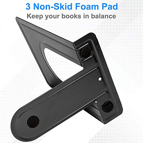 Heavy Duty Bookends for Shelves, Anti-Slip Base, Black, Great for Library, Office, Home, School, 4 Pairs