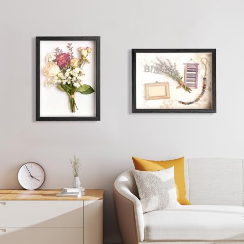 2 Pack Shadow Box Frame 11"x 14" - Wood Deep Shadowbox with Glass Shadow Boxes Display Cases Suitable for Photos, Dried Flowers, Handicrafts Picture Frames for Wall Hanging Tabletop (Black) - size: 11×14-2pcs-black