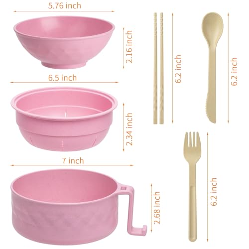 Ramen Cooker,32oz Ramen Bowl Set,Microwave Ramen Bowl, Microwave Bowl with Lid, Portable Noodle Bowls,for Home Office Dorm Room College gift (Pink) - color: Pink
