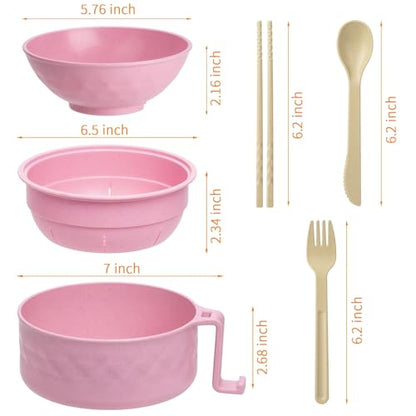 Ramen Cooker,32oz Ramen Bowl Set,Microwave Ramen Bowl, Microwave Bowl with Lid, Portable Noodle Bowls,for Home Office Dorm Room College gift (Pink) - color: Pink