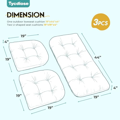 All Weather Outdoor Wicker Chair Cushions of 3 Pieces, Waterproof Outdoor Wicker Chair Cushion for Patio Furniture Loveseat Settee Bench, 1 Loveseat and 2 U-Shaped Thickened Cushions, Teal - color: Teal