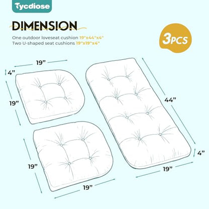 All Weather Outdoor Wicker Chair Cushions of 3 Pieces, Waterproof Outdoor Wicker Chair Cushion for Patio Furniture Loveseat Settee Bench, 1 Loveseat and 2 U-Shaped Thickened Cushions, Teal - color: Teal