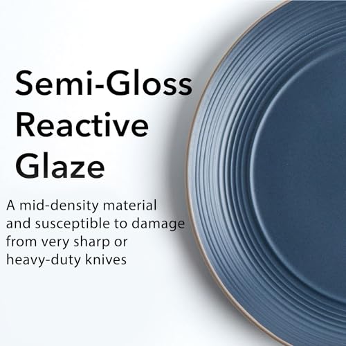 Arora RINGAR Round Stoneware 16pc Double Bowl Dinnerware Set for 4, Dinner Plates, Side Plates, Cereal Bowls, Pasta Bowls - Speckle Matte Blue (420796) - color: Speckle Matte Blue-Cereal/Pasta Bowl, style: Round-Service for 4(16pcs)