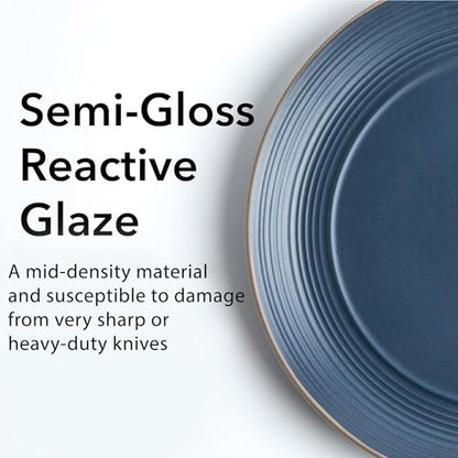 Arora RINGAR Round Stoneware 16pc Double Bowl Dinnerware Set for 4, Dinner Plates, Side Plates, Cereal Bowls, Pasta Bowls - Speckle Matte Blue (420796) - color: Speckle Matte Blue-Cereal/Pasta Bowl, style: Round-Service for 4(16pcs)