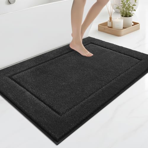 anllugs Bathroom Rugs, Non-Slip Bath Rugs, 30" x 46", Black | Extra Soft, Super Absorbent, Machine Washable, Quick Dry, Bath Mats for Shower and Bathtub, TPR Backing, Runner Rugs - color: Black, size: 30" X 46"