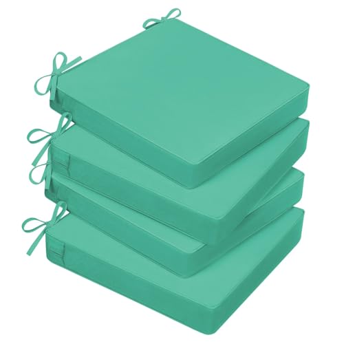 Basic Beyond Outdoor Chair Cushions for Patio Furniture, Waterproof Outdoor Seat Cushions Set of 4 19 x 19, Patio Chair Cushions Set of 4 with Ties and Handle, Turquoise - color: Turquoise, size: 19x19x3