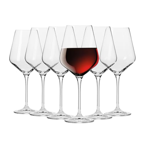 Krosno Classic Red Wine Glasses Set of 6 pieces, 16.6 oz, Avant-Garde Collection, Crystal Glass Thin Rim Long Stem Unique Elegant Premium, Dishwasher Safe, Made in Europe - size: 16.6 Ounces