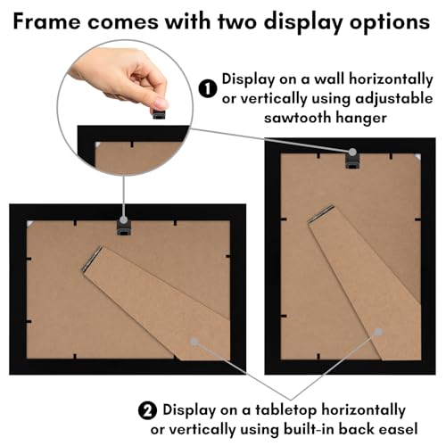 Americanflat 6x9 Picture Frame - Engineered Wood - Black | Shatter-resistant glass, wall or tabletop display with included easel, sawtooth hangers included - color: Black, size: 6x9