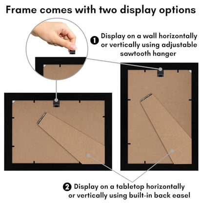 Americanflat 6x9 Picture Frame - Engineered Wood - Black | Shatter-resistant glass, wall or tabletop display with included easel, sawtooth hangers included - color: Black, size: 6x9