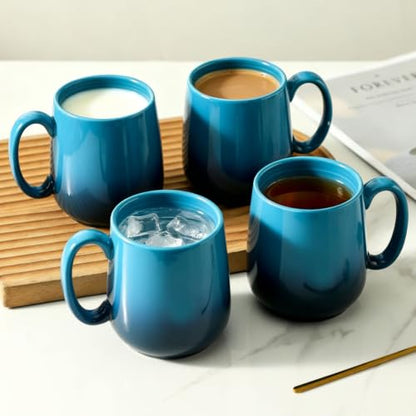 HASENSE 15oz Large Ceramic Mug Set, 4-Piece Blue Ombre Coffee Cups with Handle – Microwave & Dishwasher Safe for Cappuccino Latte Tea, Housewarming Present - color: GradationBlue, size: Set of 4