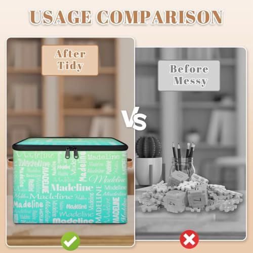 Custom Name Storage Basket, Personalized Keepsake Box, Green Cyan | Foldable Fabric Gradient Large Memory Bin with Handle Lid Lightweight Waterproof Dustproof, 14"L x 10.2"W x 10.4"H - color: Option 16