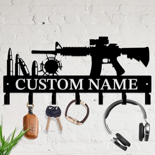 Personalized Gun Theme Metal Wall Keys Hooks Decor,Custom holder-E | Casebrick Men Cave Gift,Shooting Range,Clothes Hooks coat racks,Decorations for home door Entrance Hallway Bedroom Hats - color: Style E