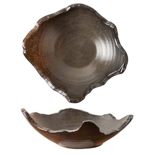 8" Small Ceramic Decorative Bowl 1 Pice – Irregular Rim Reactive Glaze Candy Plate, Berry Bowl, Entryway Catchall, Japanese Style Fruit Dish for Tabletop or Home Decor (Black) - color: Black