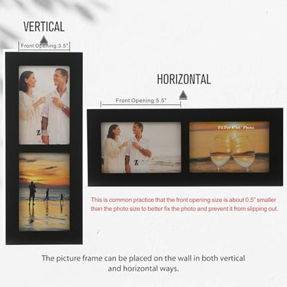 6x4 2-Opening Collage Picture Frame Black Wood | Two 4x6 openings, shatter-resistant glass, tabletop & wall mount - size: 6x4 - 2 Opening