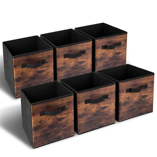 EWES 13 Inch Fabric Storage Cubes, 6 Pack Foldable Storage Bins with Handle, Storage Baskets Box for Shelves, Closet, Organizer, Brown Black - color: 6 Pack Brown, size: 13 Inch