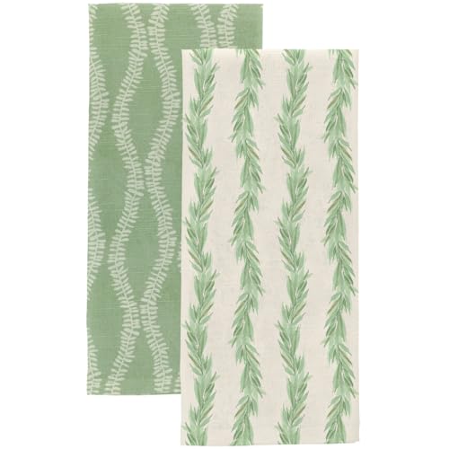 Boston International Dish Towel Set of Two Cotton Tea Towels, 28" x 18", Leaf and Stem - color: Leaf and Stem