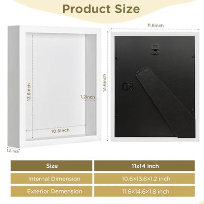 2 Pack Shadow Box Frame 11"x 14" - Wood Deep Shadowbox with Glass Shadow Boxes Display Cases Suitable for Photos, Dried Flowers, Handicrafts Picture Frames for Wall Hanging Tabletop (White) - size: 11×14-2pcs-white