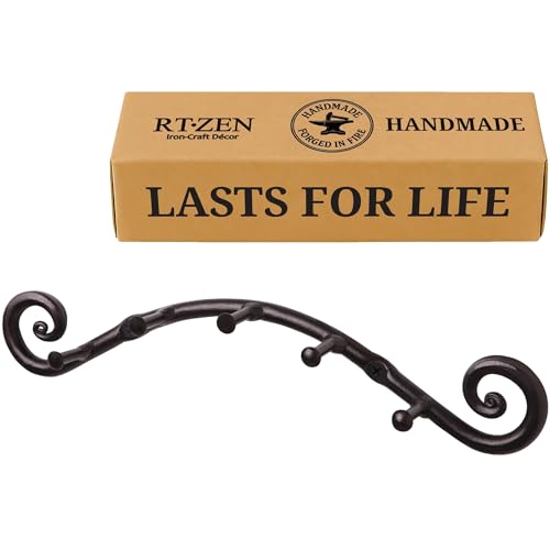 Farmhouse Small Key Holder for Wall, Wrought Iron Wall Mount Rack | Handcrafted Swirl Decorative, 5 Key Hooks for Home Entryway, Purse, Coat and Leash Holder or Organizer (Swirly Black) - style: Swirly