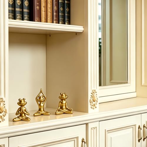 Yoga Frog Statues, 3.8"-5" H Golden Frog Figurines Home Decor, Therapy Office Decor Small Sculptures for Shelves, Living Room, Bookshelf, Desk, Bedroom - Set of 3 (Golden Frogs) - style: Golden Frogs