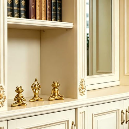 Yoga Frog Statues, 3.8"-5" H Golden Frog Figurines Home Decor, Therapy Office Decor Small Sculptures for Shelves, Living Room, Bookshelf, Desk, Bedroom - Set of 3 (Golden Frogs) - style: Golden Frogs